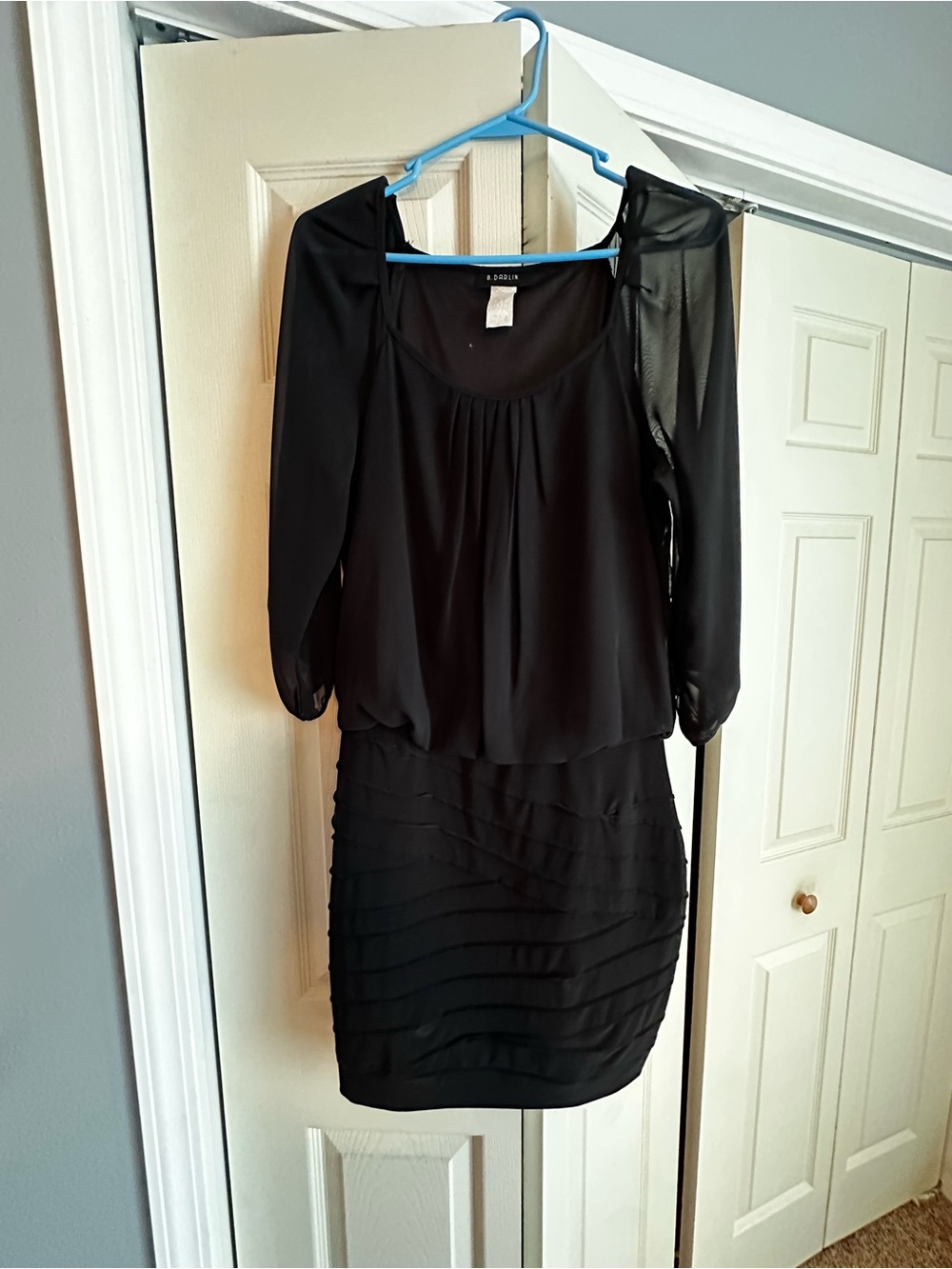 B Darlin Black Long Sleeve Layered Chiffon Dress